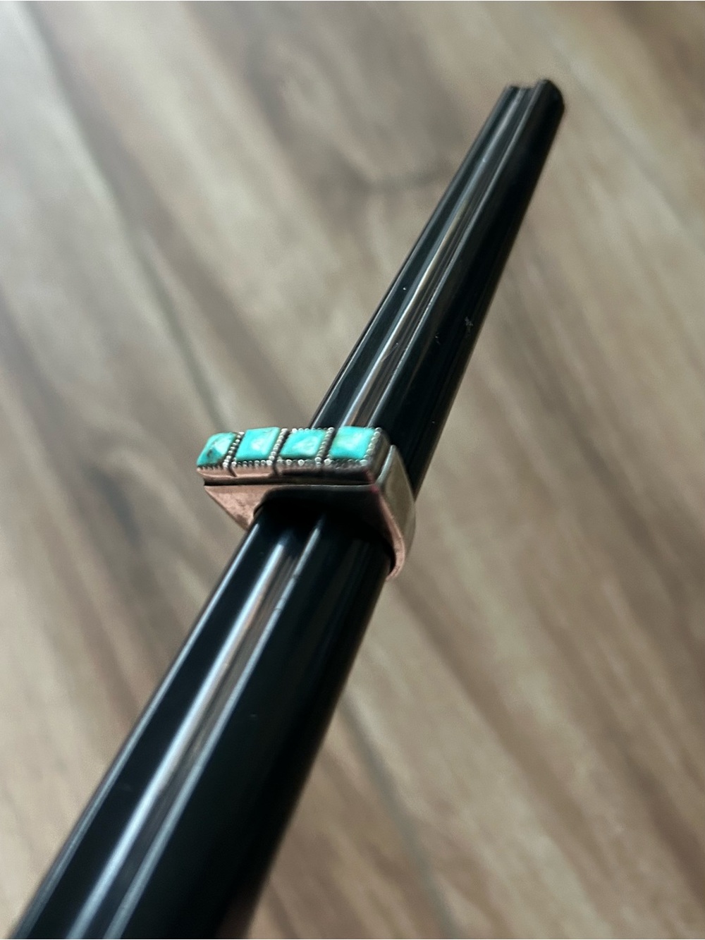 Wide Sterling Silver Turquoise Four Stone Inlaid Bar Ring Size 7 Vintage!